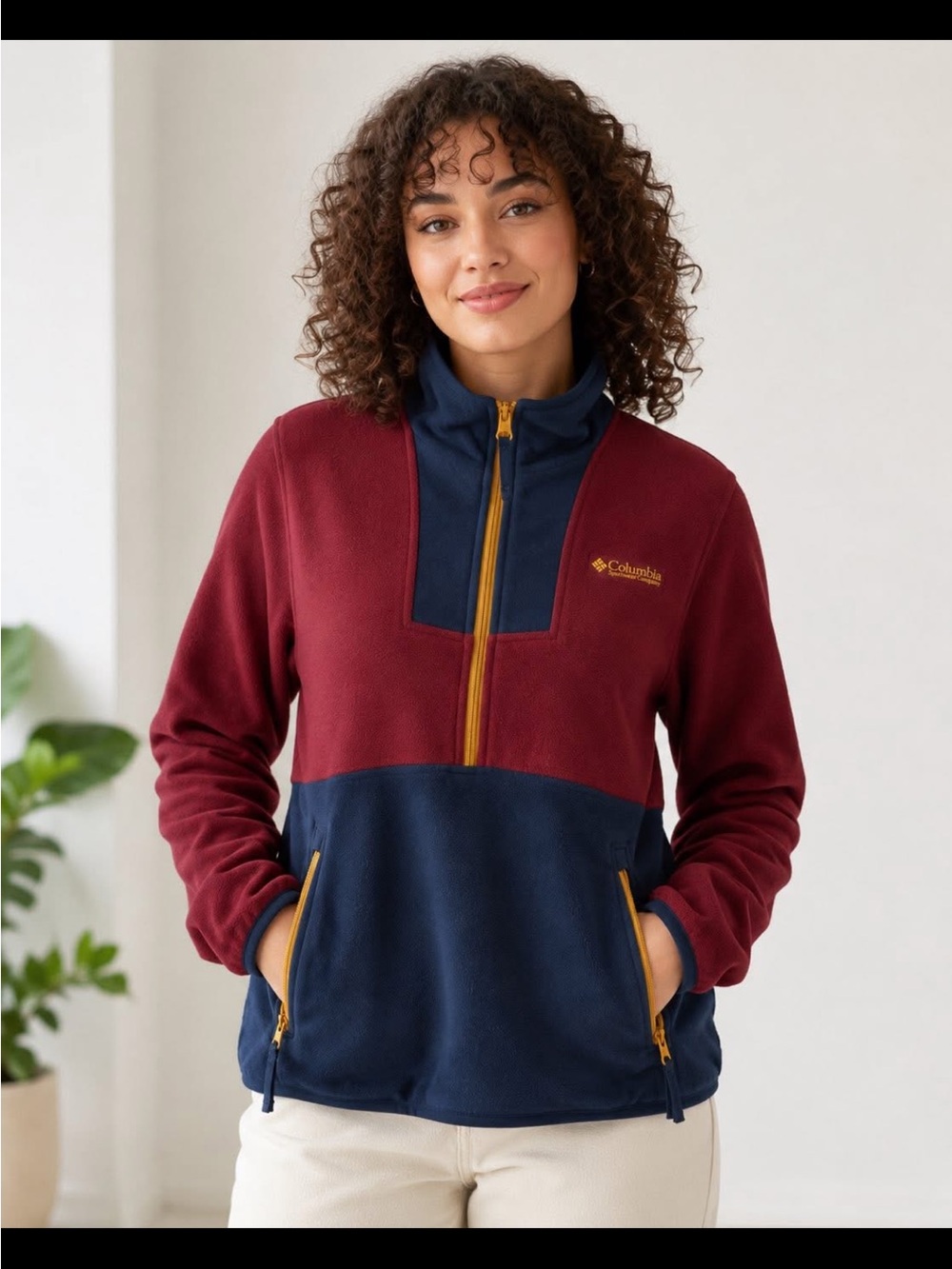 Columbia Women's Burgundy & Navy Half-Zip Teddy Fleece
